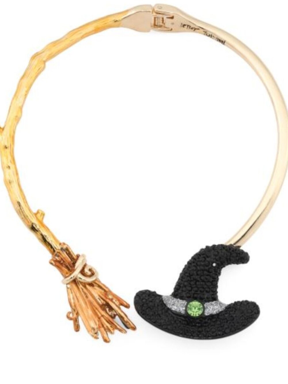 NWT BETSEY JOHNSON Halloween Black Glitter Witch Hat & Broom Collar Necklace